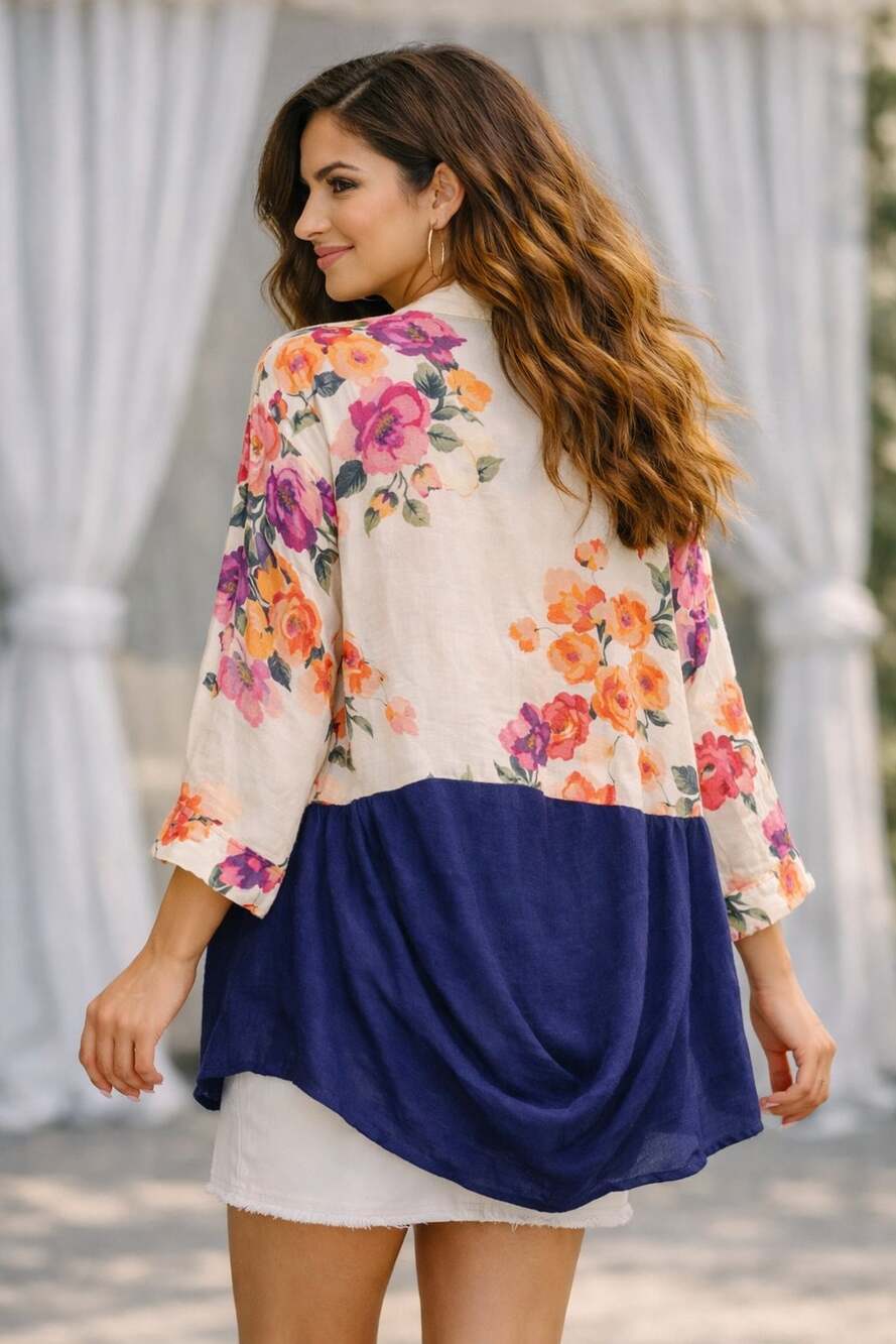 Loveposh Floral Print Kimono Cardigan with Contrast Hem